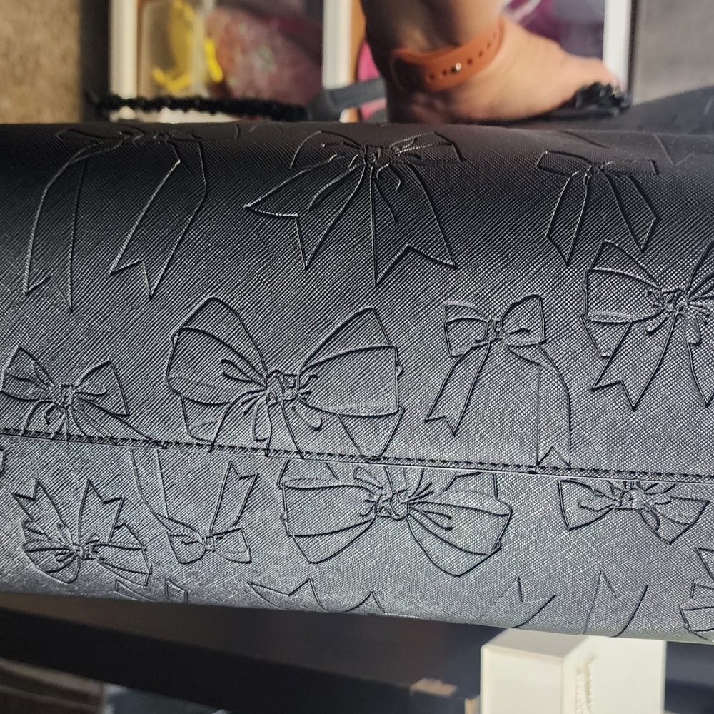 Black Embossed Bow Tote Bag - Picture 7 of 10